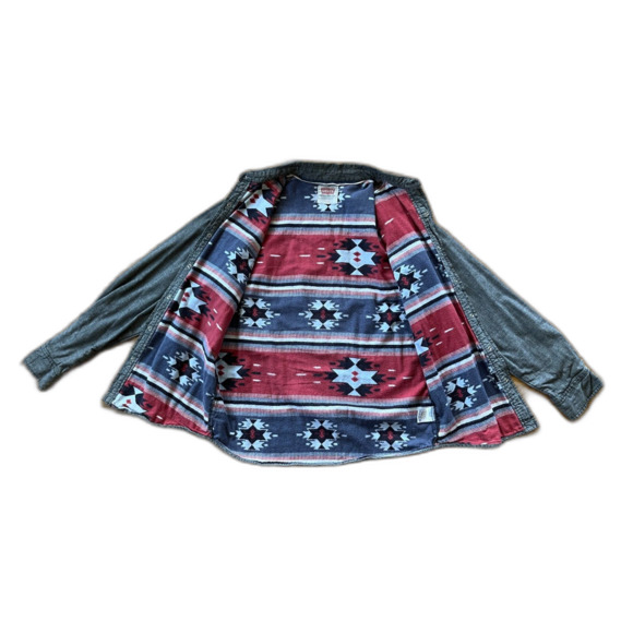 Levi's Blue Gray Aztec Pearl Snap Button Up Denim Shirt Top  Mens Size Medium - Picture 4 of 10